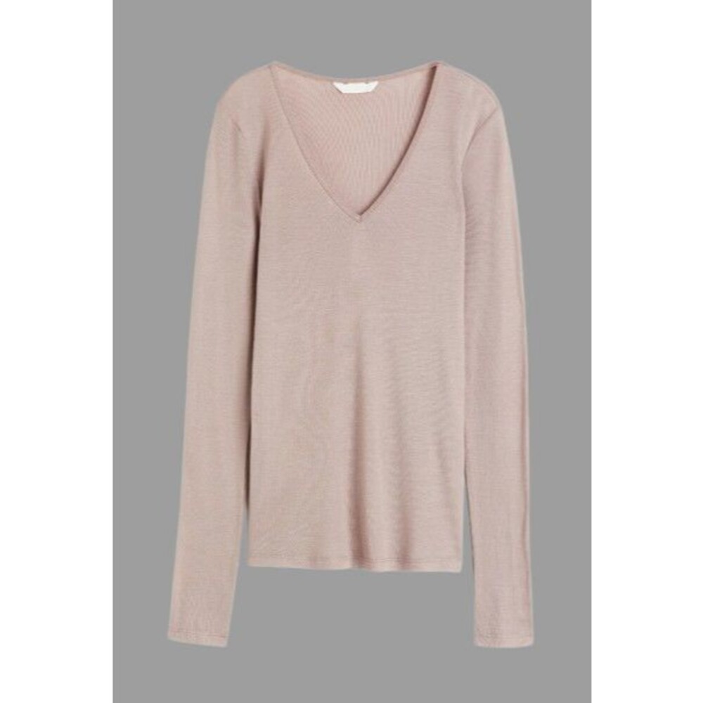 Women's XL Lyocell Top H&M V-Neck Long Sleeve Taupe